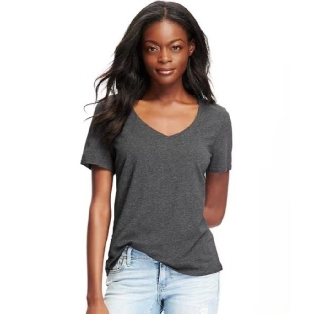 Old Navy Womens Size Large Relaxed V-Neck T-Shirt Dark Heather Gray Short Sleeve